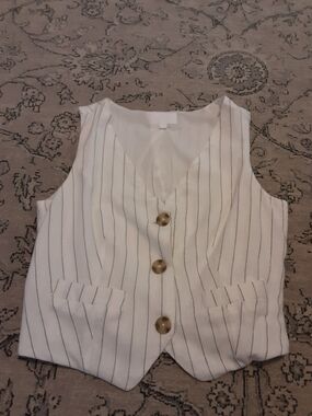 Every White Pinstripe Vest with Tan Buttons